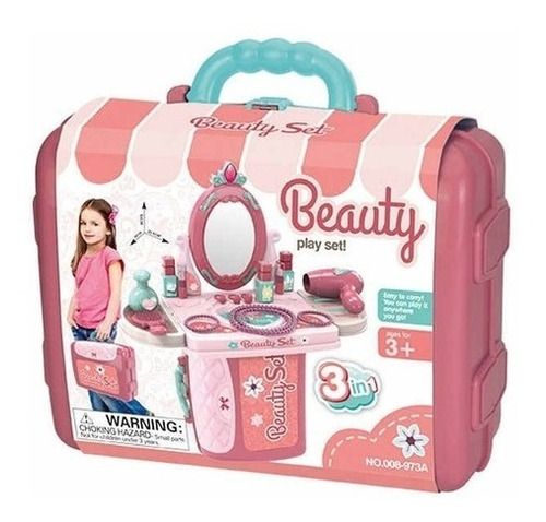 Tocador Maleta Portátil De Niñas Beauty Set 3-1 Jueguete