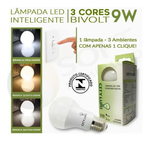 Lâmpada Led Inteligente Tecnologia Digital 3 Cores  Cor Da Luz Branca/amarela/neutra Bivolt 127v/220v