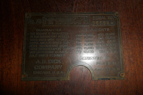 Edison Dick Mimeograph Antigua Placa Calada Relieve