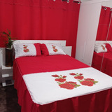 Jogo De Cama Casal Floral Vermelho Com Cortina