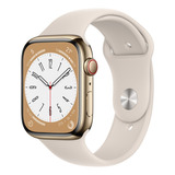 Apple Watch Series 8 Gps + Celular - Caja De Acero Inoxidable Color Oro 45 Mm - Correa Deportiva Blanco Estelar - Patrón - Distribuidor Autorizado