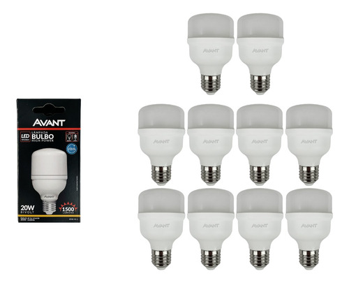 Kit 10 Lâmpada Led 20w Bulbo E27 Branco Quente 3000k Avant 