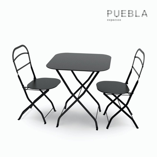 Juego De: Mesa 70x70cm Y 2 Sillas Plegables De Hierro