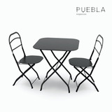 Juego De: Mesa 70x70cm Y 2 Sillas Plegables De Hierro