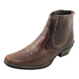 Bota Country Botina Texana Masculina Marrom Cowboy Rodeio