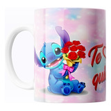 Taza De Café Diseño Disney Stitch Enamorados 325ml