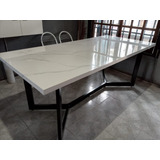 Mesa Laqueada Simil Mármol 240x120 Base Hierro 