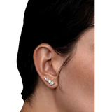 Brincos Ear Cuff Ródio Prata Zircônias Cristal Com Tarraxa