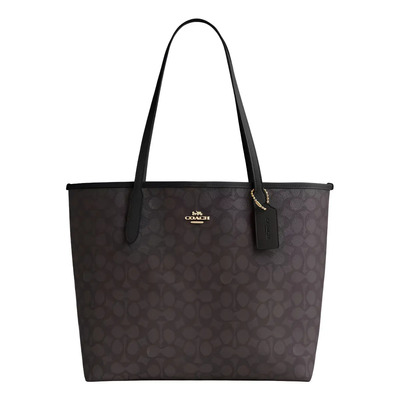 Coach bolsa dama city tote dark brown con botón | Meses sin interés
