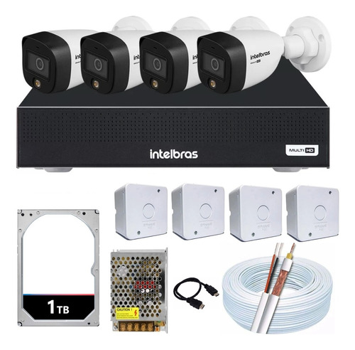 Kit 4 Câmeras Intelbras Full Color Dvr 16ch Hd 1tb 200m Cabo