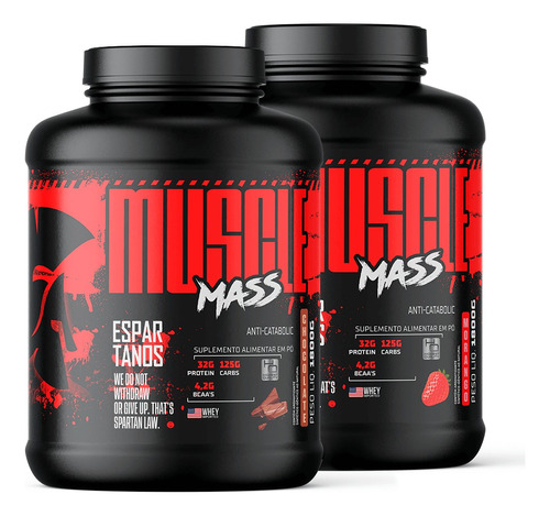 Kit 2x Muscle Mass Hipercalórico - Espartanos Sabor Chocolate E Morango