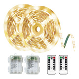 Paquete De 2 Tiras De Luces Led Blancas Calidas, Alimentadas