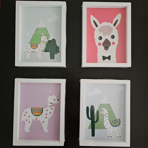 Set De 4 Cuadros Llamas Alpacas Cactus Porta Retrato Diseño
