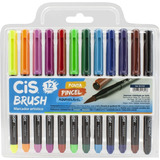 Kit Estojo 12 Caneta Marcador Pincel Brush Pen Aquarela Cis