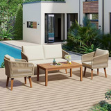 Juego De Muebles De Patio Con Rattan Pe Y Madera De Acacia P