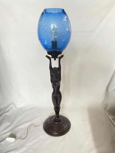 Lámpara De Mesa Mujer Con Cristal Azul
