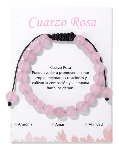 Elegante Pulsera Piedra Cuarzo Rosa Amor Paz Energias B665