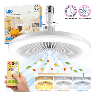 Foco Led Ventilador Base E27 Ajustable Ventilador 3 Velocidades Intensidad De Luz Ajustable Marca Dosyu 30W Dimeable Luz blanco frio blanco calido luz natural Con temporizador control remoto | MercadoLibre