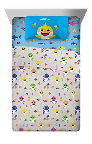 Set Sabanas Baby Shark  P Niño 3 Pzas P/ Cama Individual *sk