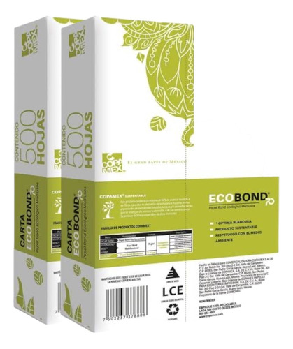 Papel Ecobond 70 Blanco Carta 1000 Hojas 2 Pack