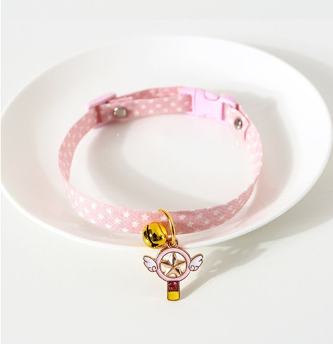 Collar Rosa Para Gato O Perro Con Dije De Sakura/cascabel