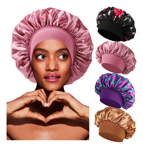 4 Gorros De Saten Para Dormir Para Mujeres Con Cabello Rizad