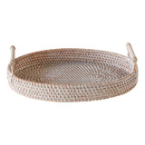 Bandeja Oval Rattan Washed 26x34x8 Cm Decorativa