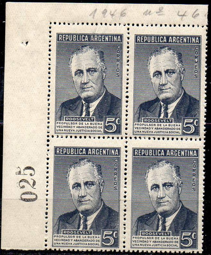 Argentina 1946. 5cts Franklin D. Roosevelt C/variedad. Nuevo