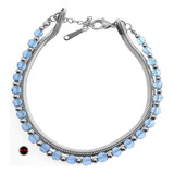 Pulsera Celeste Cadena Cinta Cuentas Facetadas 18+5cm C:6634