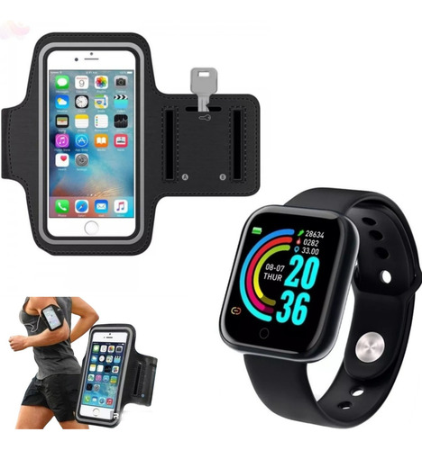 Kit Caminhada Corrida Porta Celular Fitness + Smartwatch
