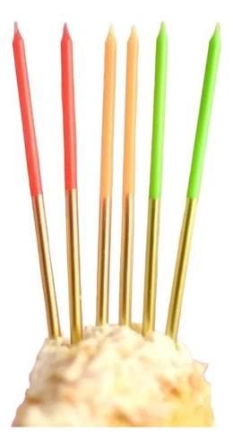 Set Velas Multicolor Alta Con Dorado Skinny X12 Unidades 