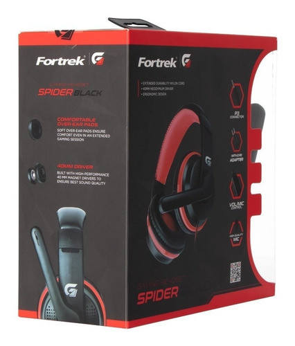 Fone Headset Gamer P3 Spider Black Preto/vermelho Fortrek G