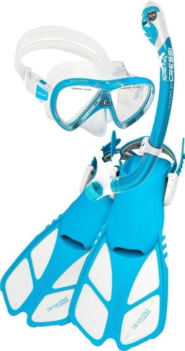 Set Snorkeling Cressi Mini Bonete Dry Niños Azul Bco L- Xl