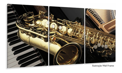 Quadro Piano Teclado E Saxofone Música Decorativo 120x60