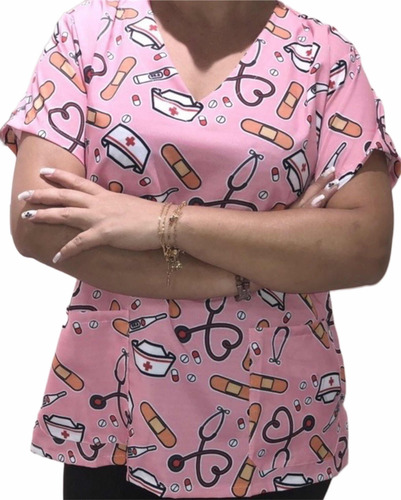 Blusa Bata Camisa Scrub Pijama Hospitalar Cirúrgico Rosa