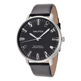 Reloj Nautica Acero Inox Correa Cuero 43mm Negro  Hombre