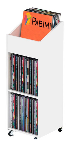 Estante Para 330 Discos Lps Vinil Em Mdf Branco Com Rodinhas