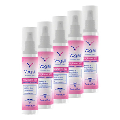 Kit 5 Perfumes Desodorantes Íntimos Vagisil Odor Block 60ml Suave