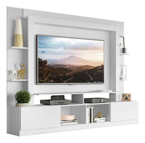 Estante Com Suporte Tv 65  E 2 Portas Oslo Multimóveis V3386 Cor Branco/preto