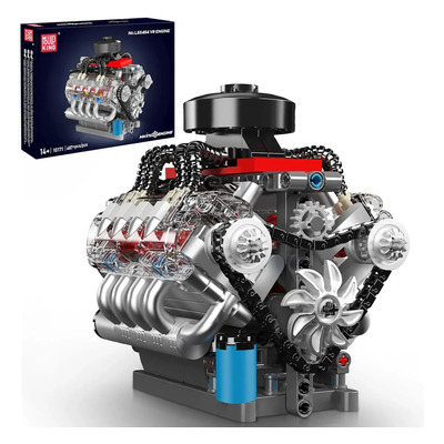 Mould King 10171 Bloques De Construcción Tecnología V8 Motor Kit De Construcción De Automóvil Bloques De Sujeción Modelo De Tecnología Incluye Motor Y Caja De Batería 487 Motor V8