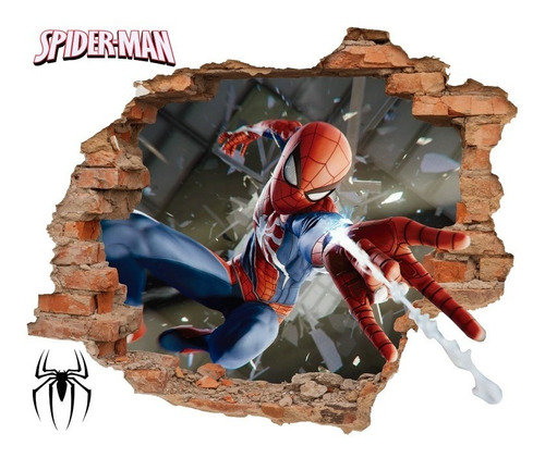 Decoración Spiderman 3d Para Cuarto De Niño Pared Rota 65x55