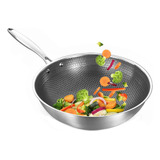 Sarten Wok Antiadherente Acero Inoxidable Induccion 32cm