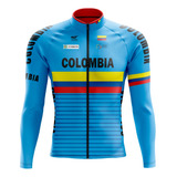 Jersey Ciclismo Ruta Mtb Colombia Azul Manga Larga