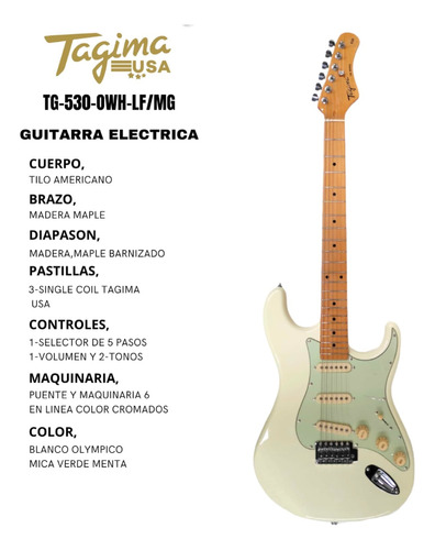 Tagima Tg-530 Guitarra Eléctrica Mica Roja Color Negro Full 