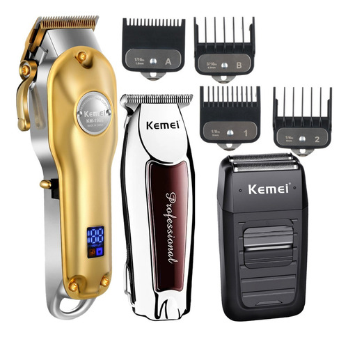 Kit Barbeiro Maquina De Corte Cabelo Acabamento + Shaver Cor Dourado 110v/220v