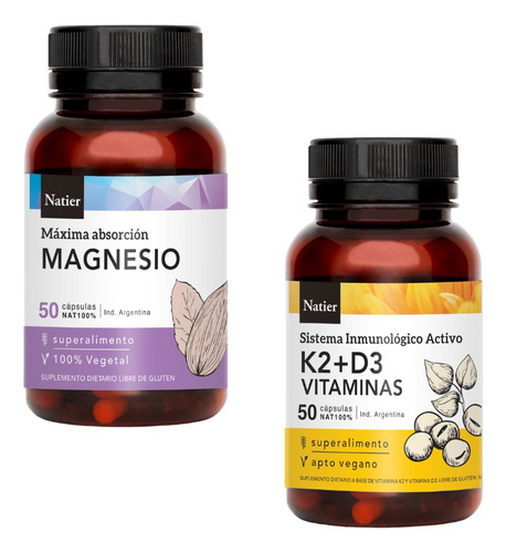 Pack Magnesio K2+d3 Natier 50 Capsulas C/u 
