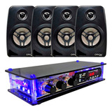 Kit Som Ambiente Amplificador Bluetooth + 4 Caixas Acústicas