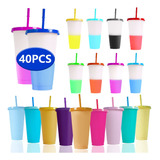 40 Vasos Magicos Cambian De Color Con Tapa Y Popote 710ml