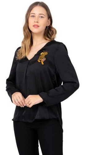 Blusa Negra Mujer Fiesta Gasa