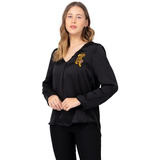 Blusa Negra Mujer Fiesta Gasa